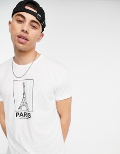 Белая удлиненная футболка с принтом "Paris" Topman-Белый