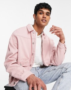 Розовая джинсовая куртка с карманами Topman-Розовый цвет