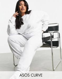 Белый oversized-свитшот с вышитым однотонным логотипом от комплекта ASOS Weekend Collective Curve