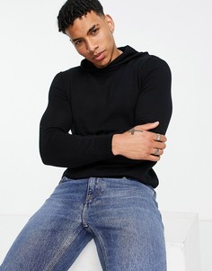 Черный трикотажный худи с длинными рукавами Topman-Черный цвет