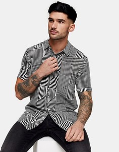 Черная рубашка с короткими рукавами и геометрическим принтом Topman-Многоцветный