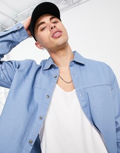 Голубая рубашка с длинными рукавами из саржи Topman-Голубой