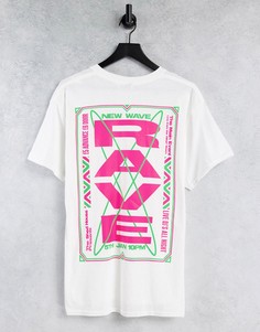Белая oversized-футболка с принтом "Rave" на груди и спине Topman-Белый