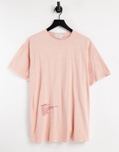 Розовая oversized-футболка с принтом по нижнему краю Topman-Розовый цвет