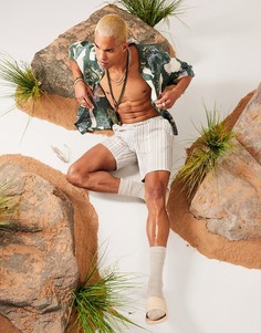 Зеленая льняная oversized рубашка с отложным воротником и принтом статуй ASOS DESIGN-Зеленый цвет