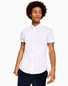 Белая облегающая рубашка с короткими рукавами Topman-Белый