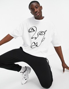 Белая oversized-футболка с короткими рукавами и принтом контурного рисунка лица ASOS DESIGN-Белый