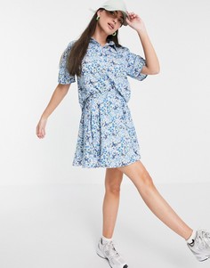 Мини-юбка с завязками на поясе и цветочным принтом от комплекта Heartbreak-Голубой