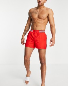 Красные короткие шорты для плавания с контрастным поясом ASOS DESIGN-Красный