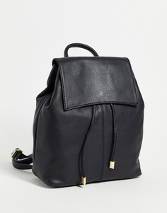 Черный кожаный рюкзак с закругленным клапаном ASOS DESIGN-Черный цвет
