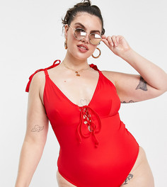 Красный купальник со шнуровкой и завязками на плече ASOS DESIGN