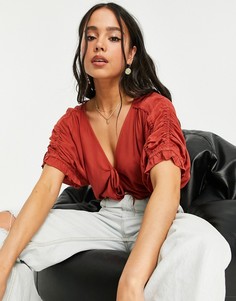 Красное боди с драпировкой и короткими рукавами Free People Cleo-Красный