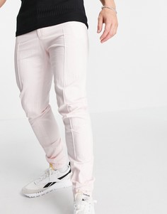 Розовые зауженные брюки строгого кроя из жатого хлопка с манжетами ASOS DESIGN-Розовый цвет