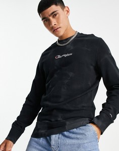 Черный свитшот с маленьким текстовым логотипом на груди и принтом тай-дай Champion-Черный цвет