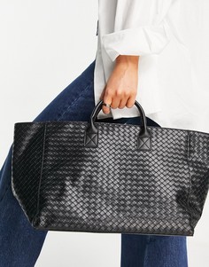 Большая черная плетеная сумка-тоут Glamorous-Черный цвет