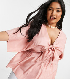 Розовый топ-кимоно с завязками спереди ASOS DESIGN Curve-Розовый цвет