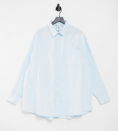 Эксклюзивная голубая oversized-рубашка из органического хлопка в винтажном стиле с вышивкой COLLUSION Plus-Голубой