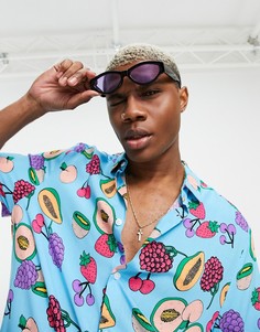 Свободная рубашка с принтом рисунков с фруктами ASOS DESIGN-Голубой