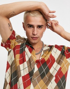 Коричневая свободная рубашка с отложным воротником и узором «ромбики» ASOS DESIGN-Коричневый цвет