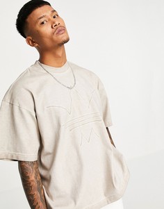 Бежевая футболка с абстрактным контуром логотипа-трилистника adidas Originals-Светло-бежевый