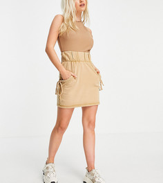 Трикотажная мини-юбка светло-бежевого цвета со сборками на карманах ASOS DESIGN Petite-Multi