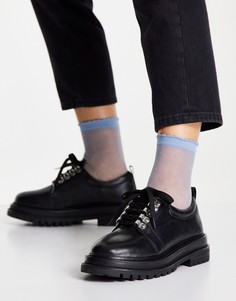 Черные кожаные туфли на плоской подошве в стиле походных ботинок ASOS DESIGN Marine-Черный цвет