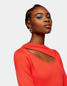 Красный лонгслив с вырезом Topshop