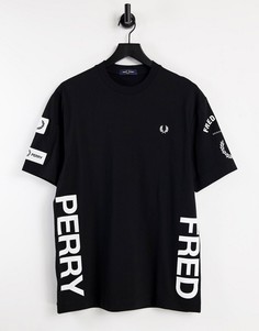 Черная футболка с графическим принтом жирным шрифтом Fred Perry-Черный цвет