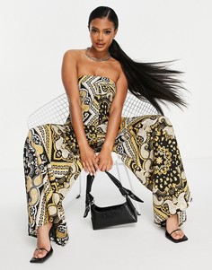 Комбинезон-бандо с широкими штанинами и платочным узором ASOS DESIGN-Желтый