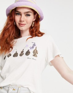 Белая футболка с принтом Monki-Белый