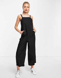 Черный легкий комбинезон с широкими штанинами и карманами Topshop-Черный цвет
