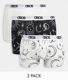 Набор из 3 боксеров-брифов с принтом небесных тел ASOS DESIGN-Multi