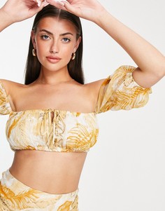 Топ с открытыми плечами и принтом пальм от комплекта ASOS DESIGN-Multi