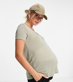Свободная футболка с V-образным вырезом цвета хаки ASOS DESIGN Maternity-Зеленый цвет