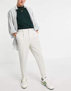 Серовато-белые суженные книзу строгие брюки ASOS DESIGN-Светло-бежевый цвет