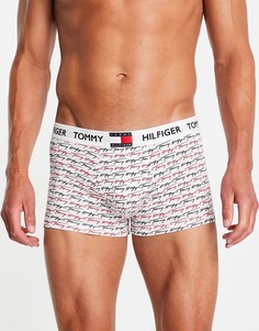 Белые боксеры-брифы со сплошным принтом логотипа и логотипом-флагом на поясе Tommy Hilfiger-Белый