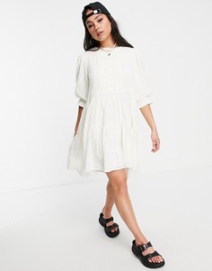 Белое ярусное платье мини с вышивкой Object-Белый