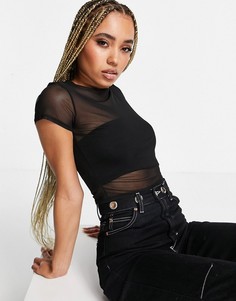 Черная укороченная футболка из сетки с короткими рукавами ASOS DESIGN-Черный цвет