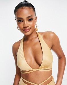 Укороченный бикини-топ цвета шампанского с бретелями крест-накрест ASOS DESIGN-Белый