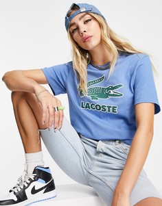 Синяя футболка с логотипом в виде крокодила Lacoste-Голубой