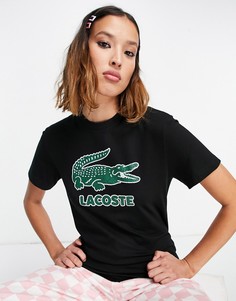 Черная футболка с логотипом в виде крокодила Lacoste-Черный цвет