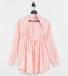 Розовая oversized-рубашка с открытой спиной COLLUSION-Розовый цвет