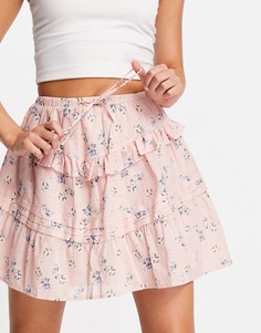 Ярусная юбка мини с мелким цветочным принтом розового цвета ASOS DESIGN-Multi