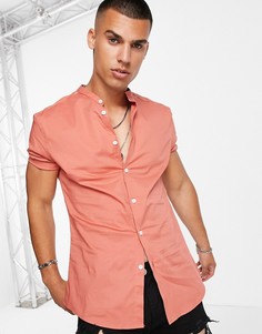 Приталенная оранжевая рубашка с воротником на пуговицах ASOS DESIGN-Оранжевый цвет