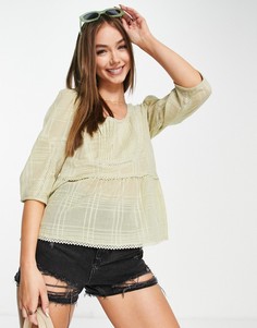 Шалфейно-зеленый топ с овальным вырезом и кружевными вставками ASOS DESIGN-Зеленый цвет