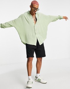 Шалфейно-зеленая oversized-рубашка из вискозы с эффектом мятой ткани ASOS DESIGN-Зеленый цвет