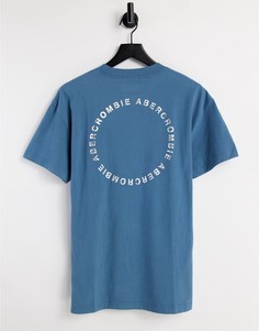 Голубая футболка с круглым принтом логотипа на спине Abercrombie & Fitch-Голубой