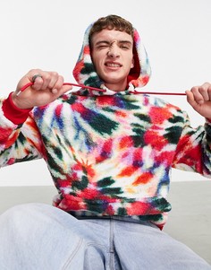 Oversized-худи из искусственного меха «борг» с принтом тай-дай ASOS DESIGN-Многоцветный