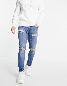 Выбеленные рваные джинсы скинни ASOS DESIGN-Голубой