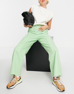 Мятные брюки из органического хлопка со швами спереди Weekday-Зеленый цвет